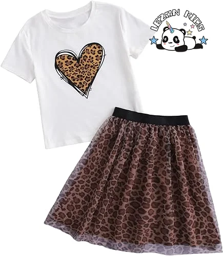 LEZONKIDS - Customizable Fashion Style Leopard Printing T Shirt Set Leopard Skirt Girls Matching Set for Summer